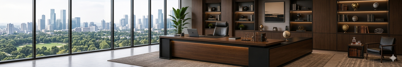 Luxury executive office workspace with premium wooden executive desk