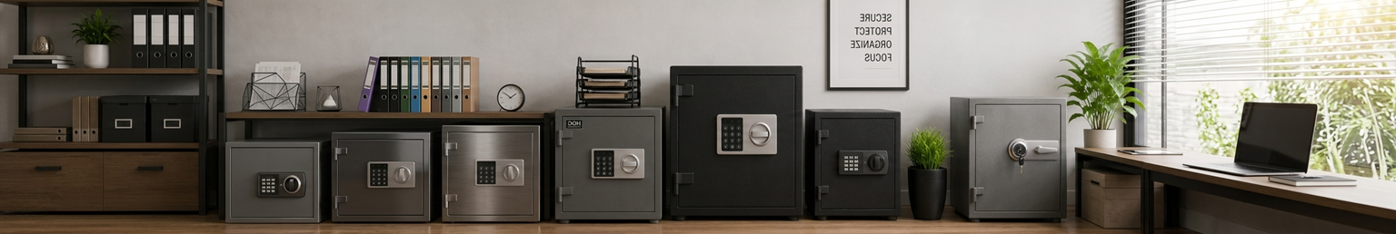 Modern office safes and secure storage solutions in a professional workspace designed for protecting documents, cash, records, and valuables