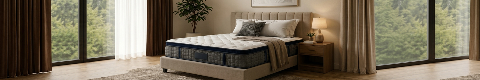 Premium mattress collection banner by HOG Furniture featuring modern orthopedic mattress for bedroom comfort and quality sleep