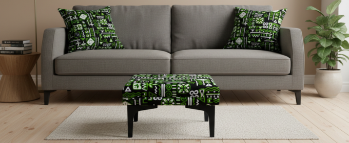 Adinkra Footstools with Twin Throw Pillows @HOG - Home, Office, Garden, Online Marketplace