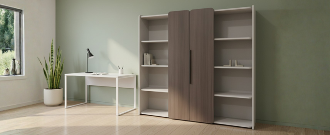 Multi-Compartment Wooden Bookshelf with Center Cabinet @HOG - Home, Office, Garden, Online Marketplace