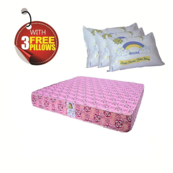 hog-furniture-super-flora - 757220 mouka-mattress-with 3-pillows - l 6ft x w 6ft x h 20" Super Flora - 75 x 72 x 20 Inches Mouka Mattress with 3 Pillows - L 6ft x W 6ft x H 20" - Image 1
