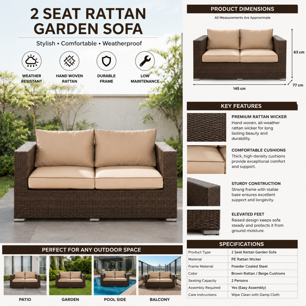 2 Seat Rattan Garden Sofa @HOG - Home, Office, Garden, Online Marketplace