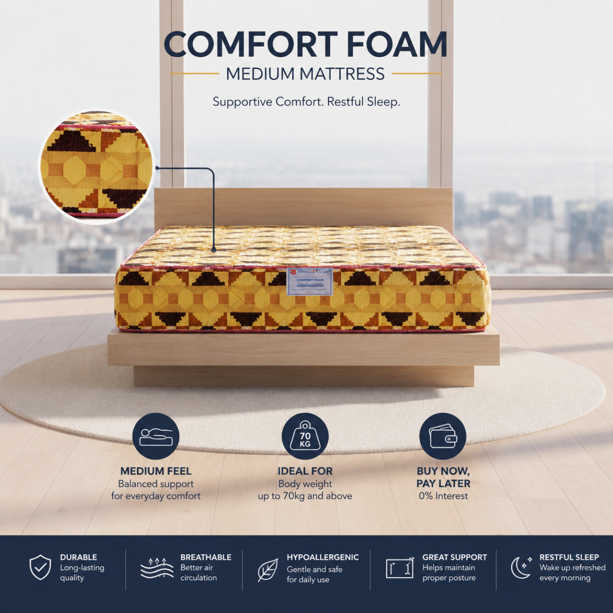 Royal Economy-Poly Cotton Fabric - Fully Quilted Mattress [75 x 54 x 14"] [6ft x 4.4ft x 14inches](Lagos Only) @HOG - Home Office Garden Online Marketplace