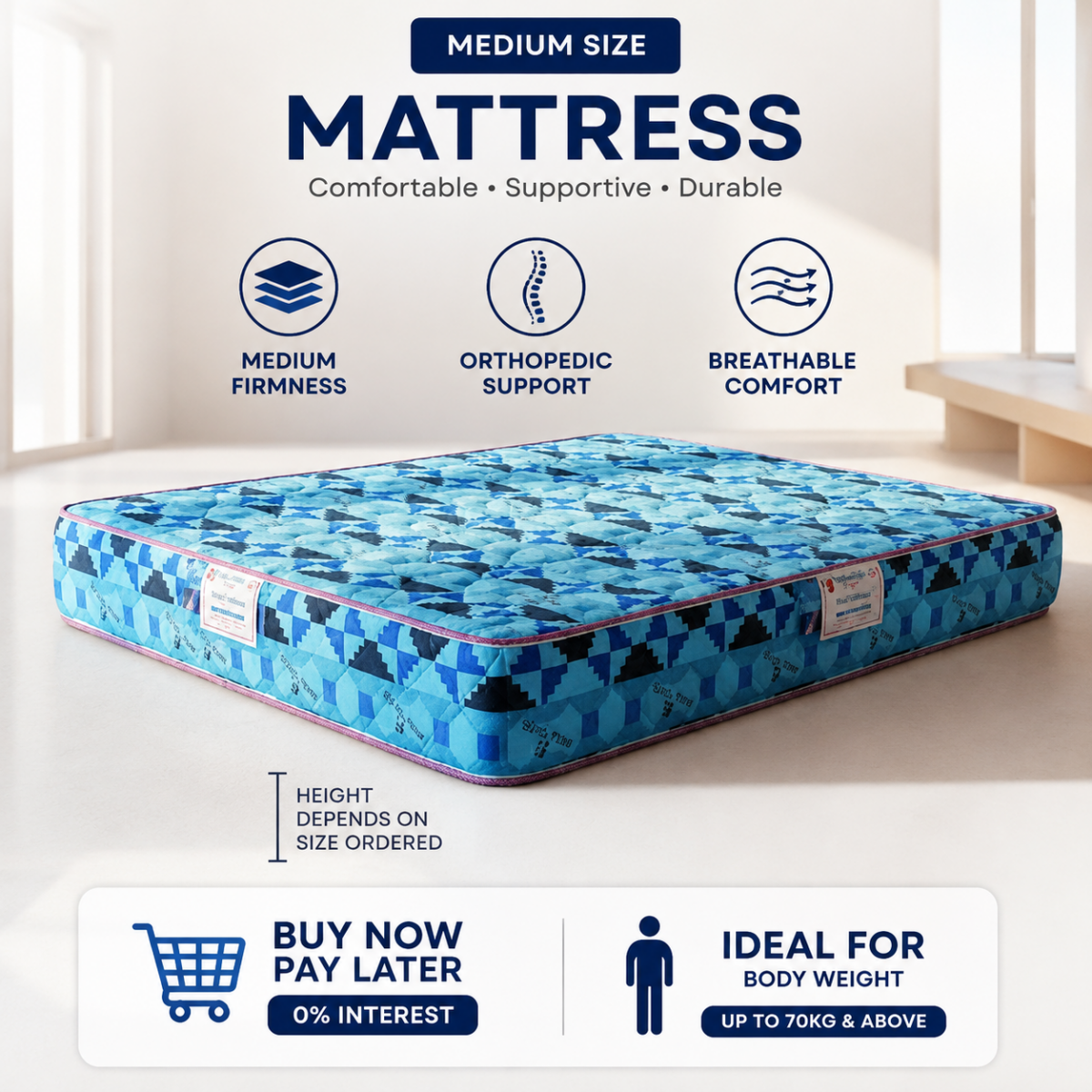 Royal Economy-Poly Cotton Fabric - Fully Quilted Mattress [75 x 54 x 8"] [6ft x 4.4ft x 8 inches](Lagos Only) @HOG - Home Office Garden Online Marketplace