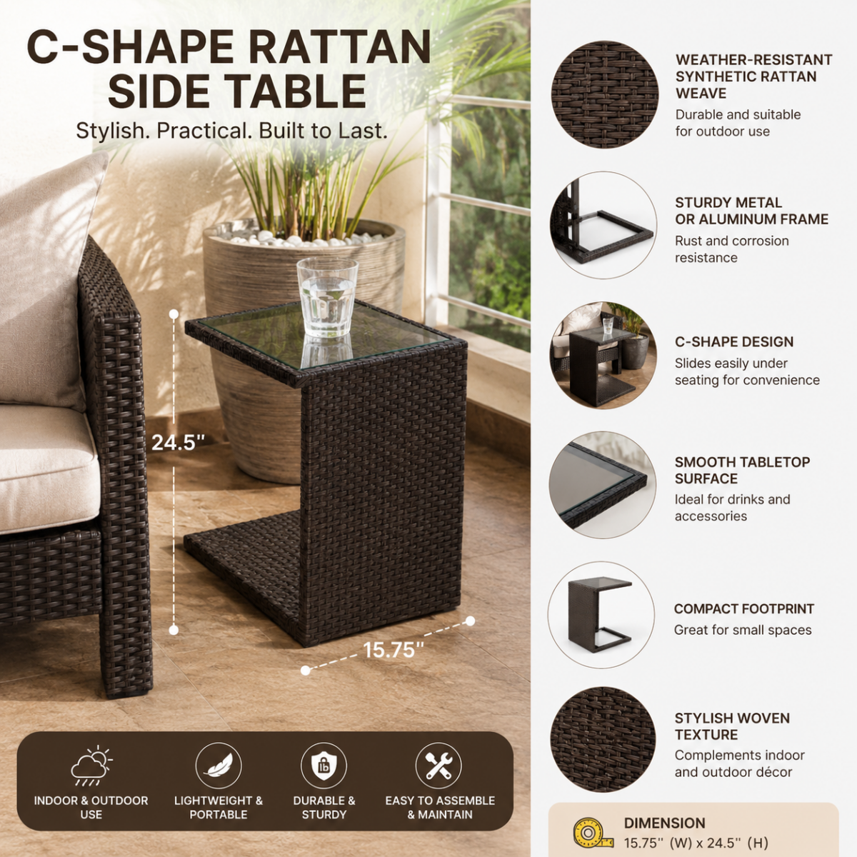 C-Shape Rattan Side Table @HOG - Home, Office, Garden, Online Marketplace