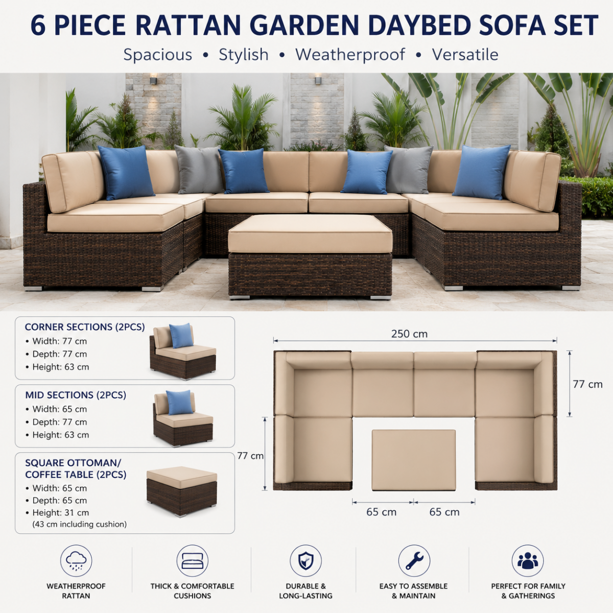 6 Piece Rattan Garden Daybed Sofa Set @HOG - Home, Office, Garden, Online Marketplace