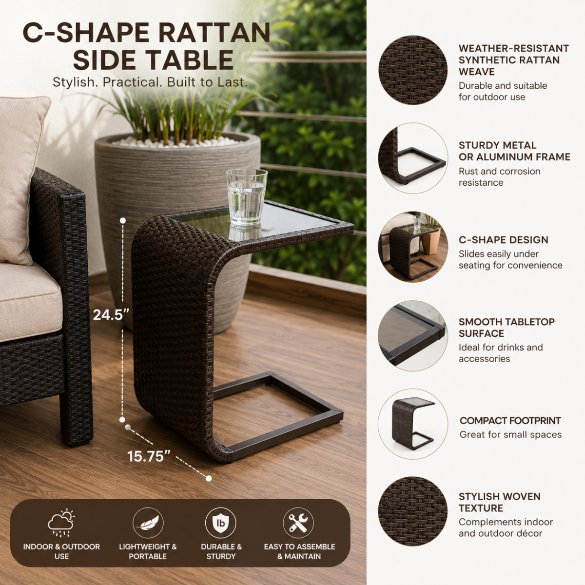 C-Shape Rattan Side Table @HOG - Home, Office, Garden, Online Marketplace