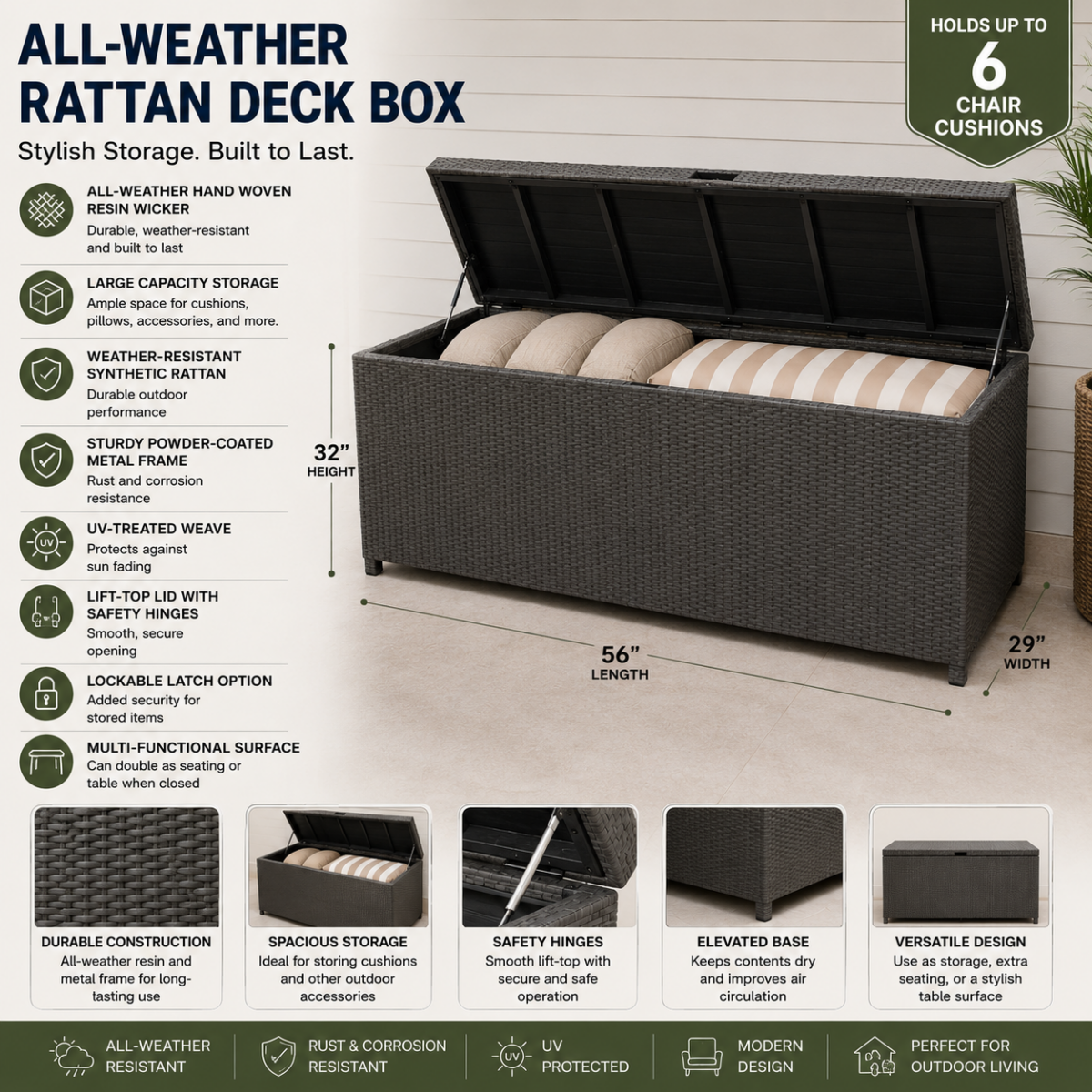 Rattan Cushion Storage Deck Box - Large @HOG - Home, Office, Garden, Online Marketplace