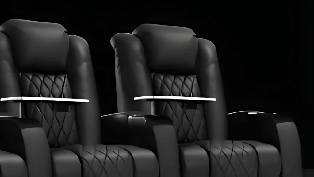 Luxury home theater seating setup designed for comfort and immersive movie viewing, highlighted in a Black Friday and Cyber Monday promotional offer.