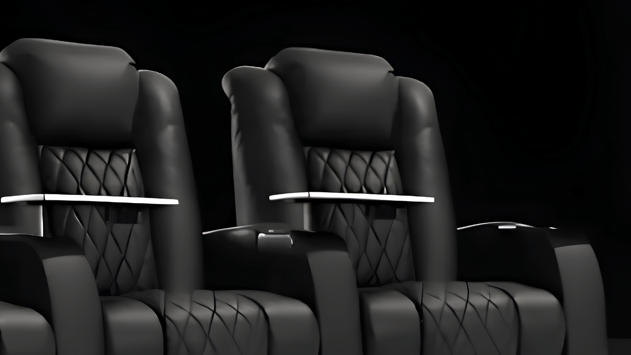 Luxury home theater seating setup designed for comfort and immersive movie viewing, highlighted in a Black Friday and Cyber Monday promotional offer.