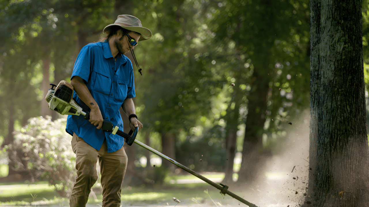 Outdoor garden space featuring essential gardening tools and equipment for maintaining plants, soil, and landscaping.