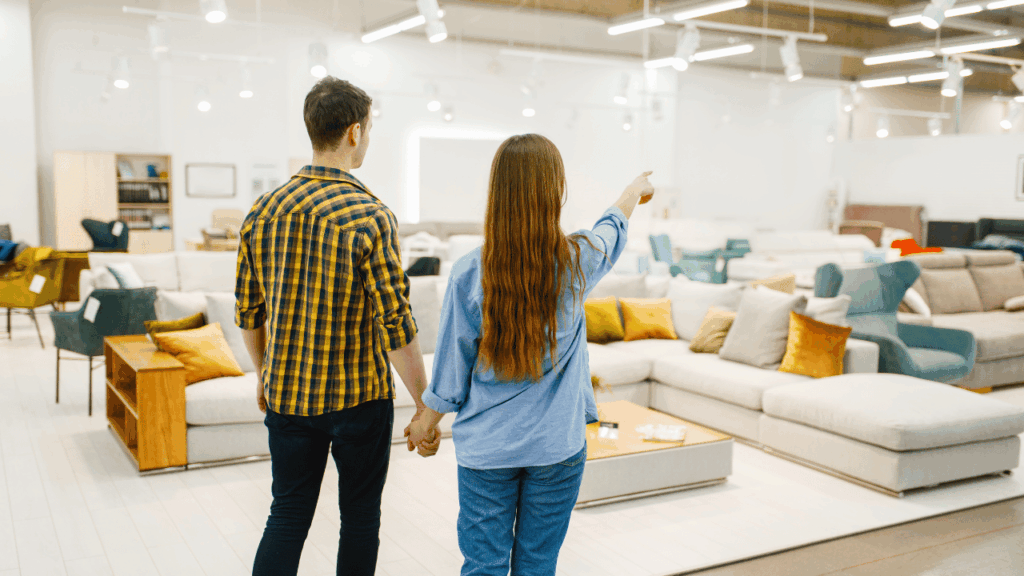 Comparison of online vs in-store furniture shopping experience, highlighting the benefits, convenience, and considerations of both methods in choosing the best buying option.