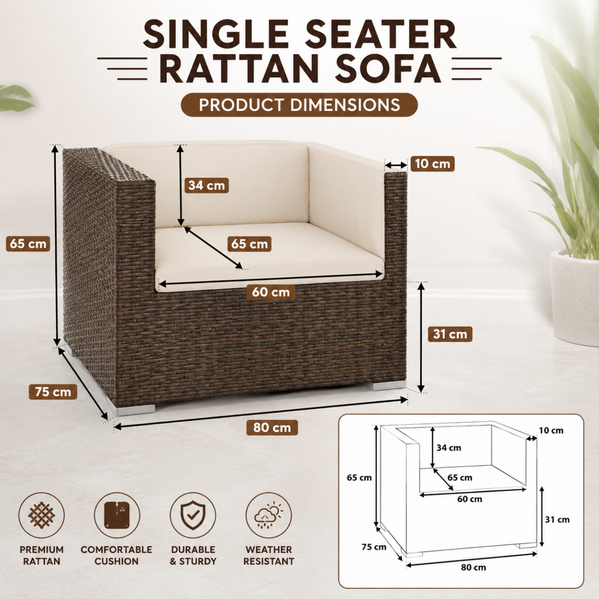 Brown Single Seater Rattan Sofa Set @HOG - Home, Office, Garden, Online Marketplace