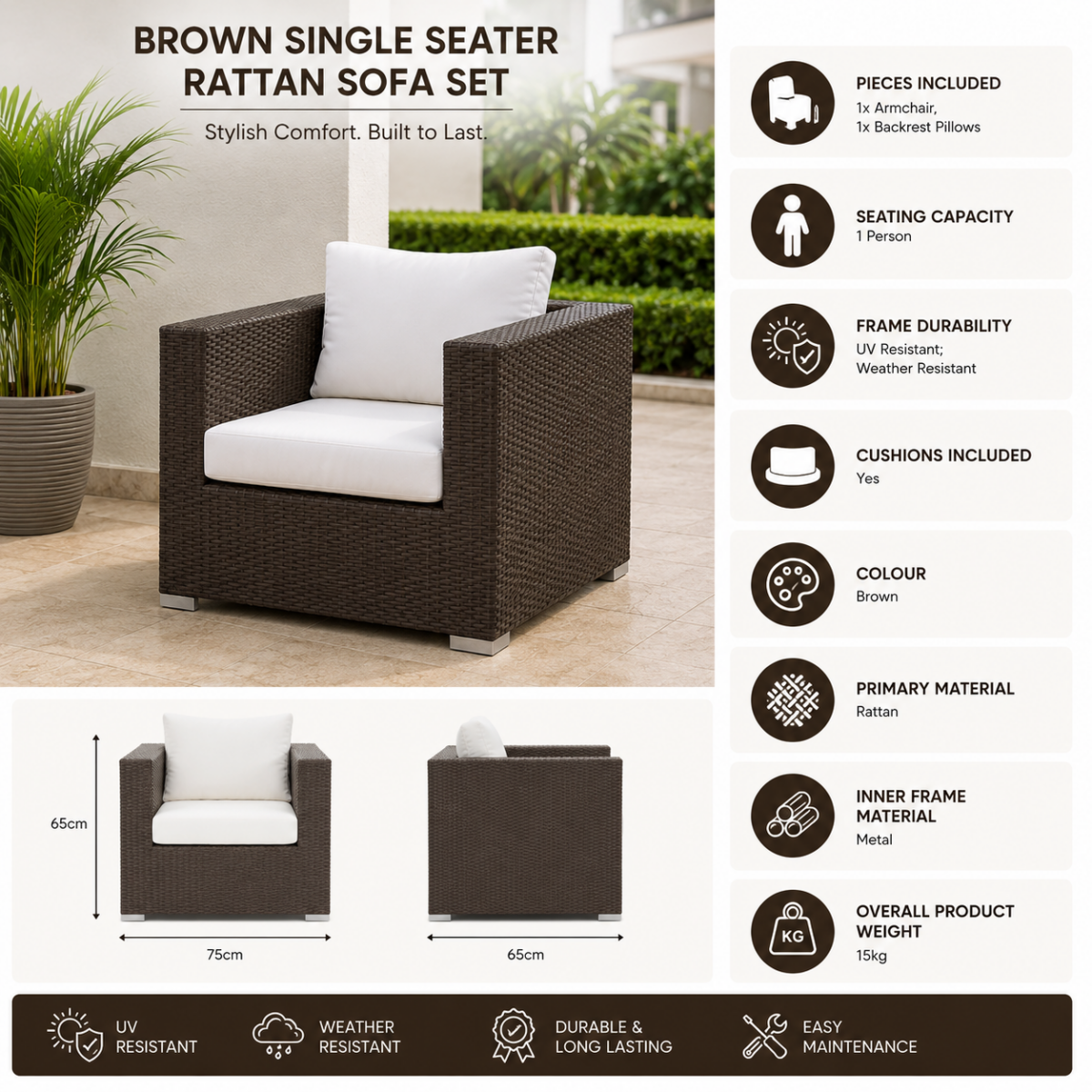 Brown Single Seater Rattan Sofa Set @HOG - Home, Office, Garden, Online Marketplace