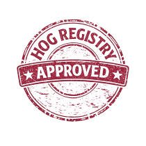 Vintage-style HOG Registry Approved stamp badge with distressed circular seal design.